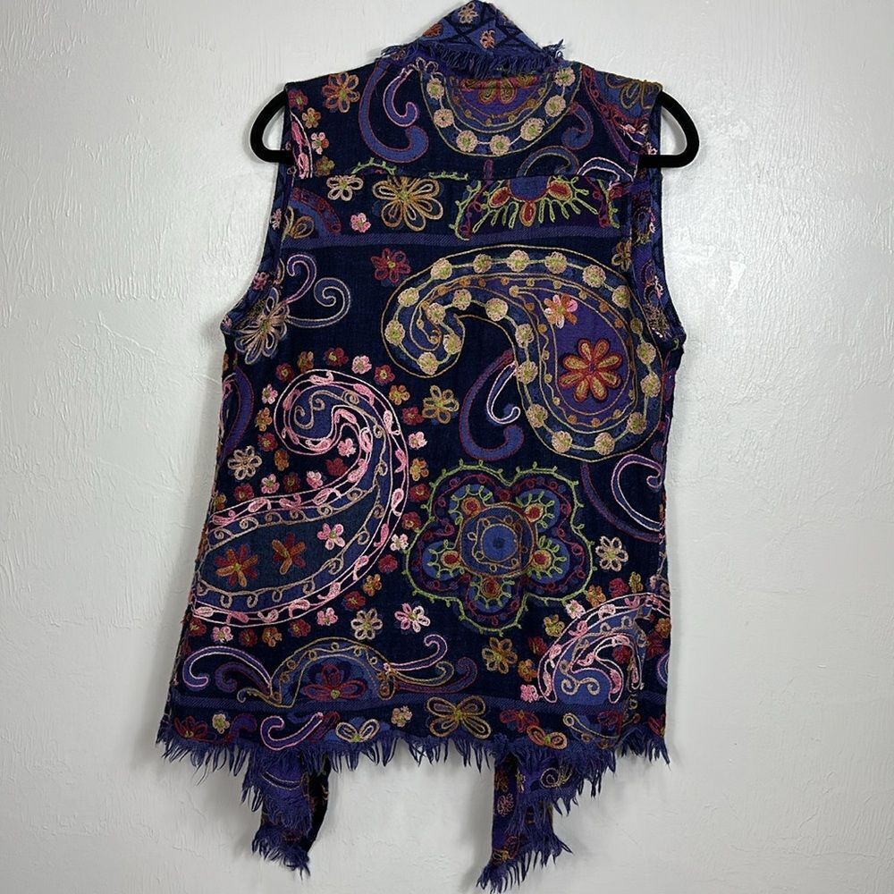 Soft Surroundings Boho Wool Colorful Paisley Floral Embroidered Vest Size S/M - Picture 2 of 6